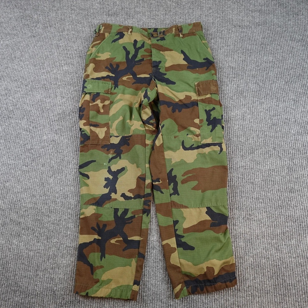 Woodland Camo Cargo Pants Mens 33x28 Medium Short BDU Army Ripstop Unicor
